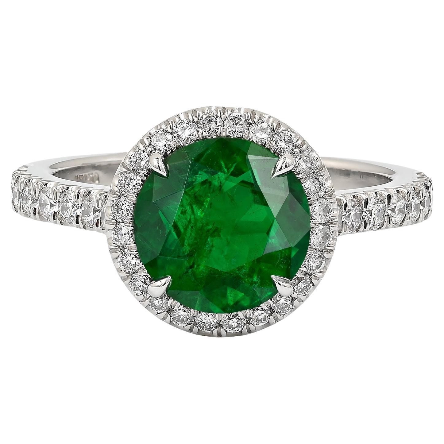 Spectra Fine Jewelry GRS Certified 1.95 Carat Emerald Diamond Cocktail Ring For Sale