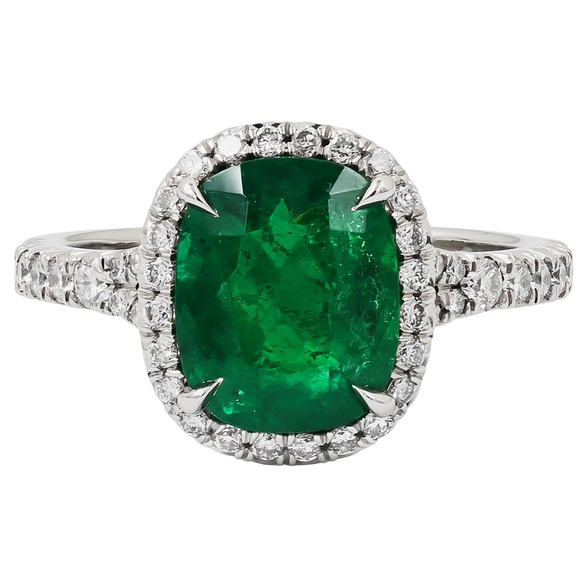 Spectra Fine Jewelry GRS Certified 2.26 Carat Colombian Emerald Diamond Ring