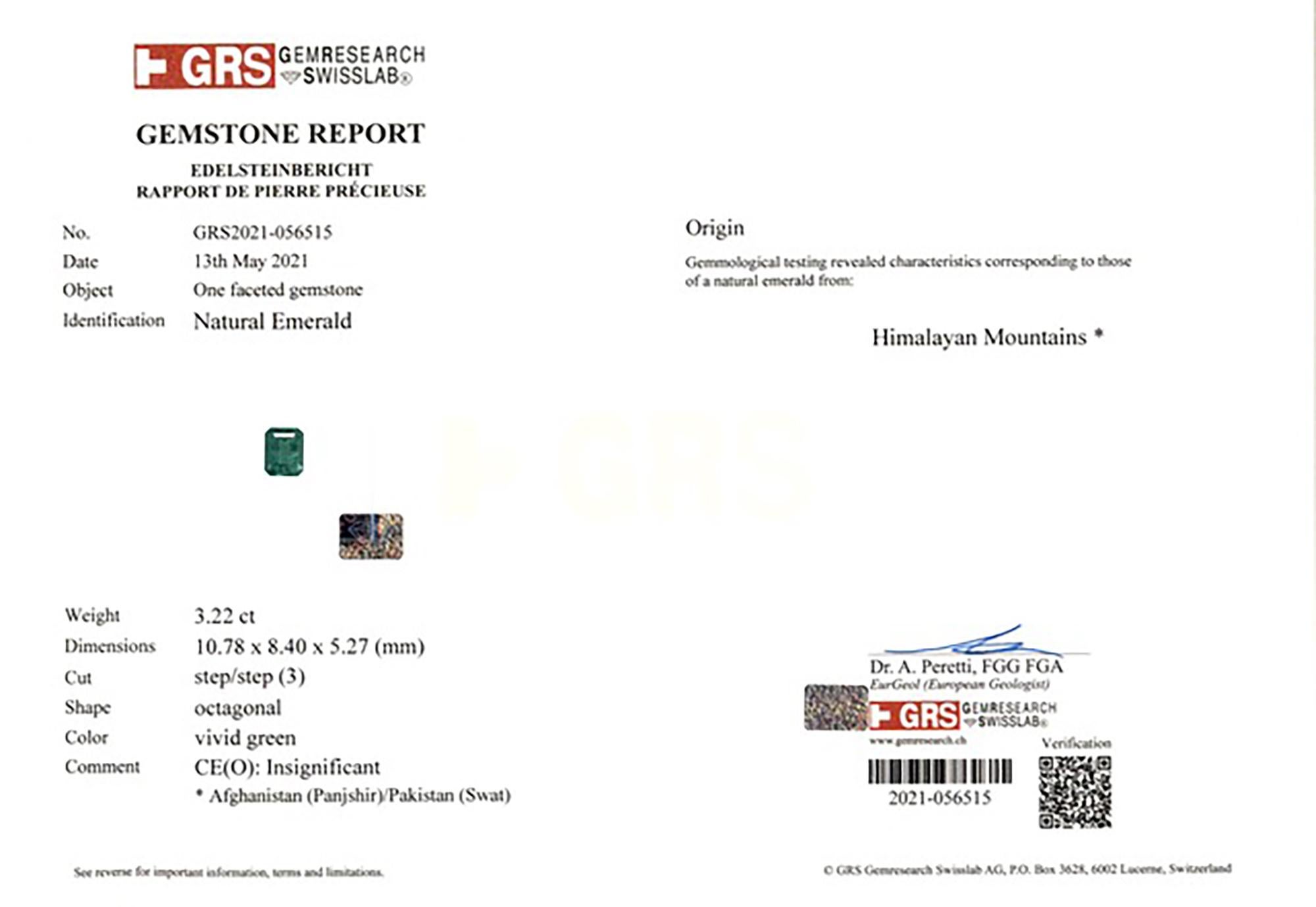 Spectra Fine Jewelry GRS zertifizierter 3,22 Karat Himalaya-Smaragd-Diamantring (Smaragdschliff) im Angebot