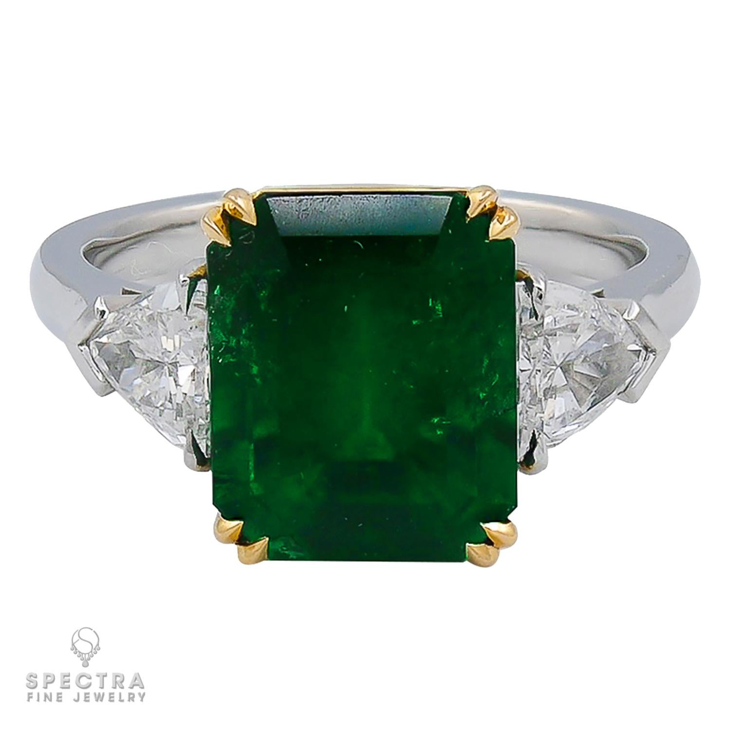 Spectra Fine Jewelry GRS Certified 4.09 Carat Colombian Emerald Diamond Ring In New Condition For Sale In New York, NY