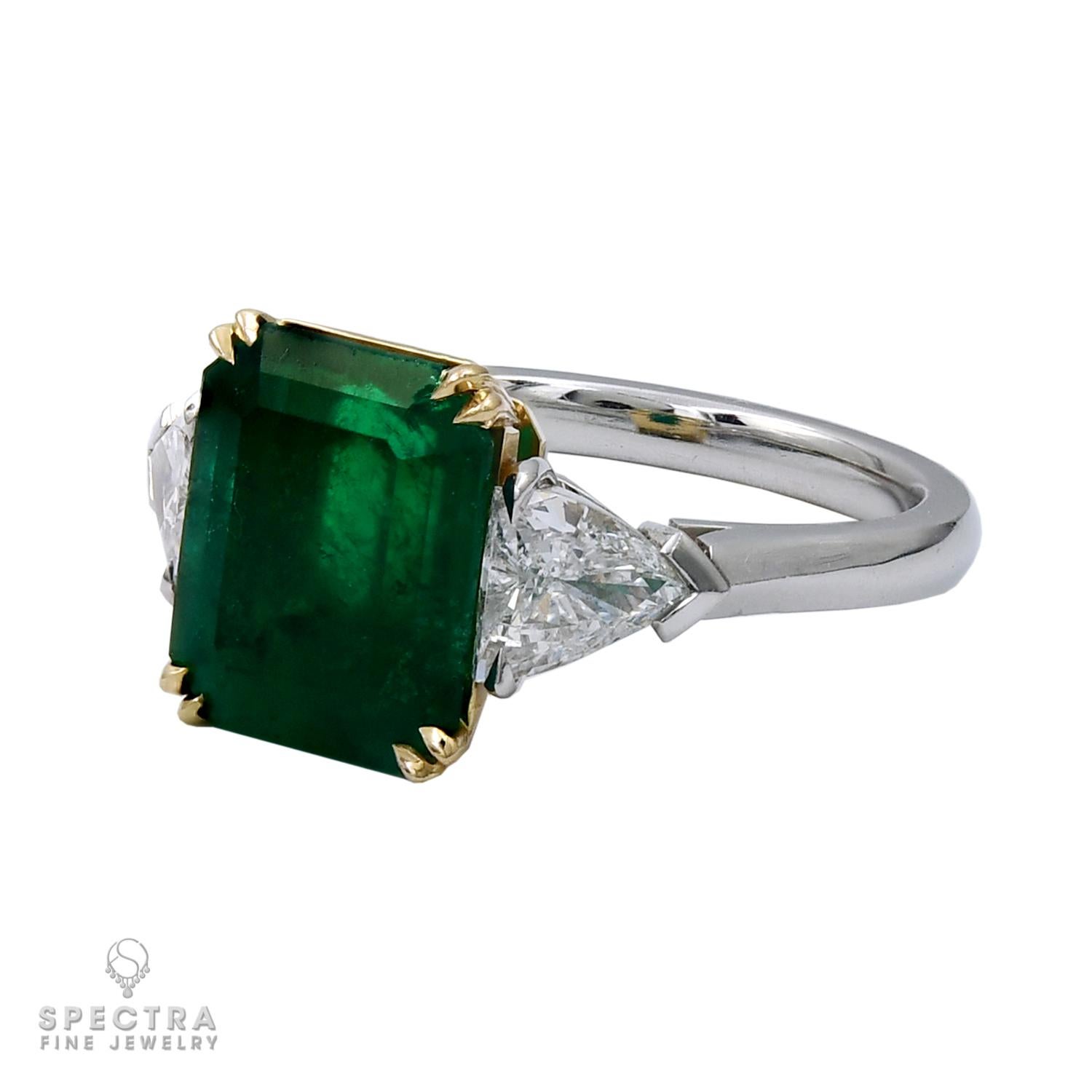 Women's Spectra Fine Jewelry GRS Certified 4.09 Carat Colombian Emerald Diamond Ring For Sale