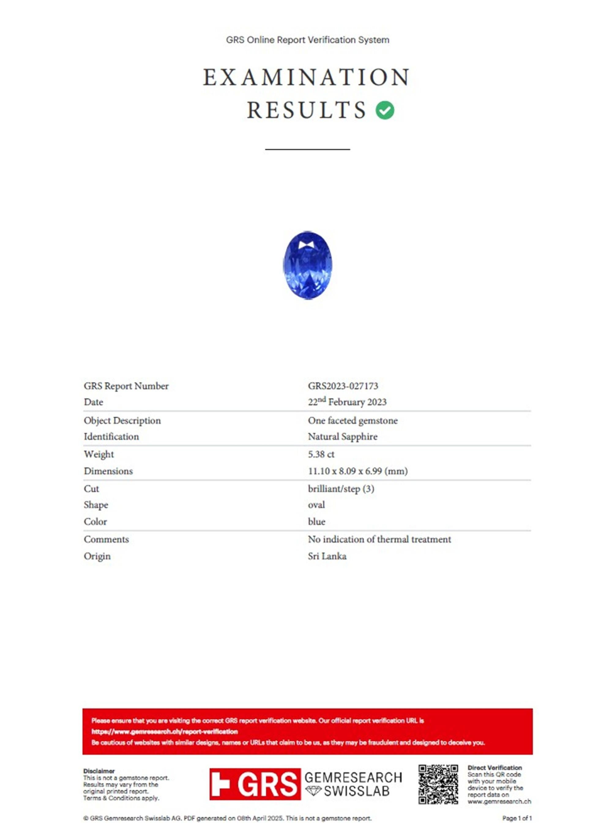 Spectra Fine Jewelry GRS Certified 5.38 Carat Ceylon Sapphire Diamond Ring In New Condition For Sale In New York, NY