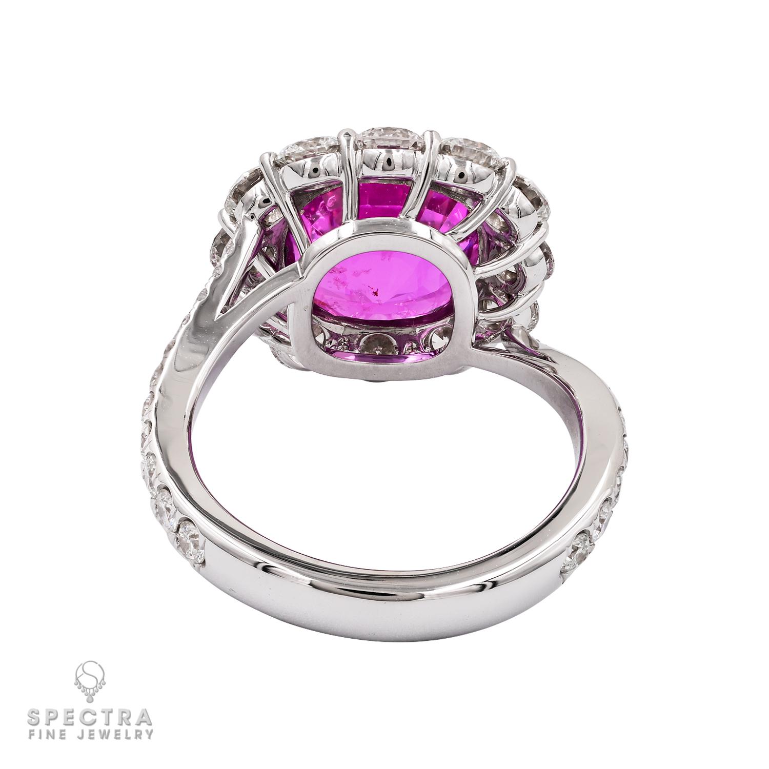 Contemporary Spectra Fine Jewelry GRS Certified 7.08 carat Cushion Pink Sapphire Ring For Sale