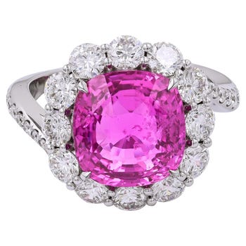 7.08-Carat Cushion Cut Pink Sapphire Ring