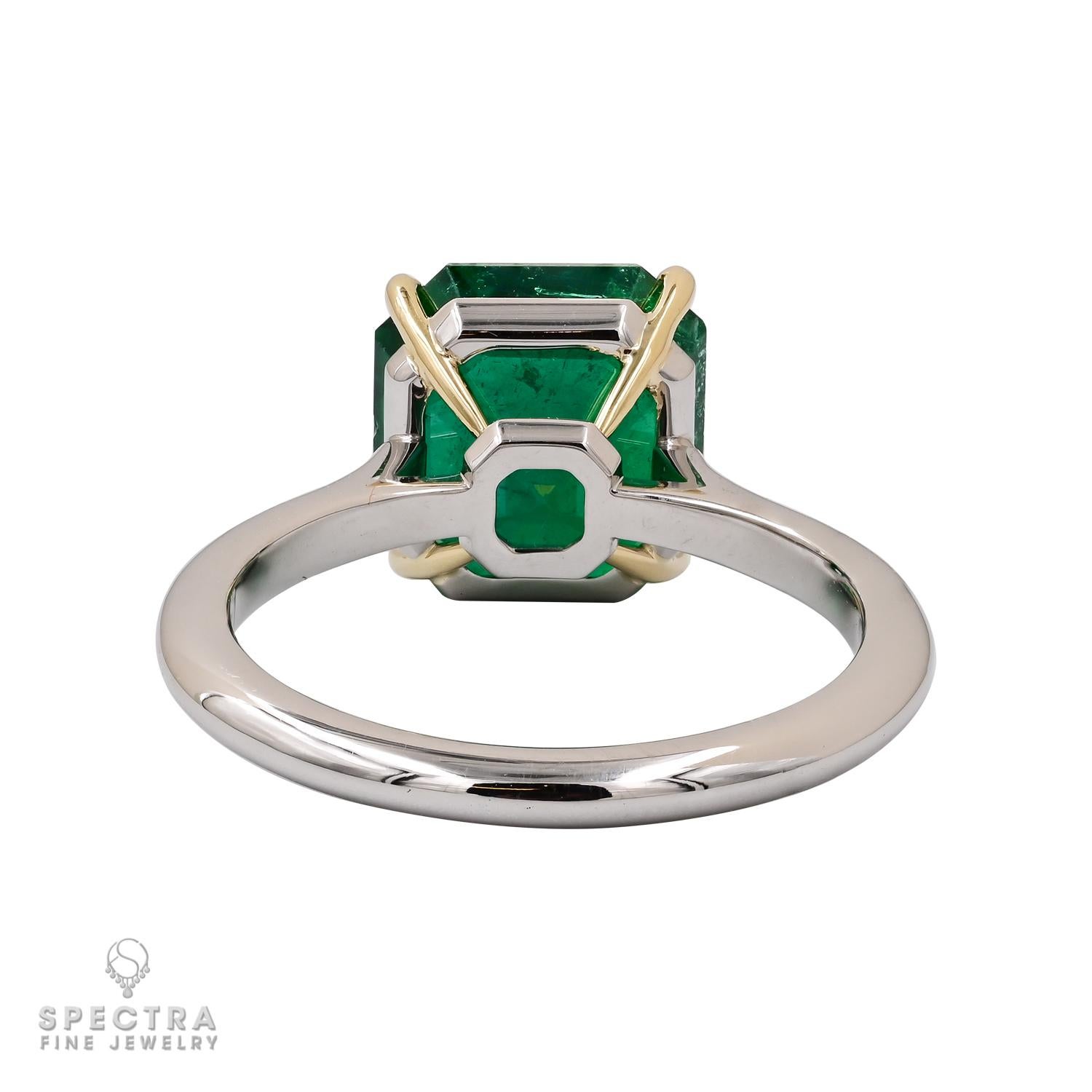 Emerald Cut Spectra Fine Jewelry GRS Certified Colombian Emerald Platinum Ring For Sale