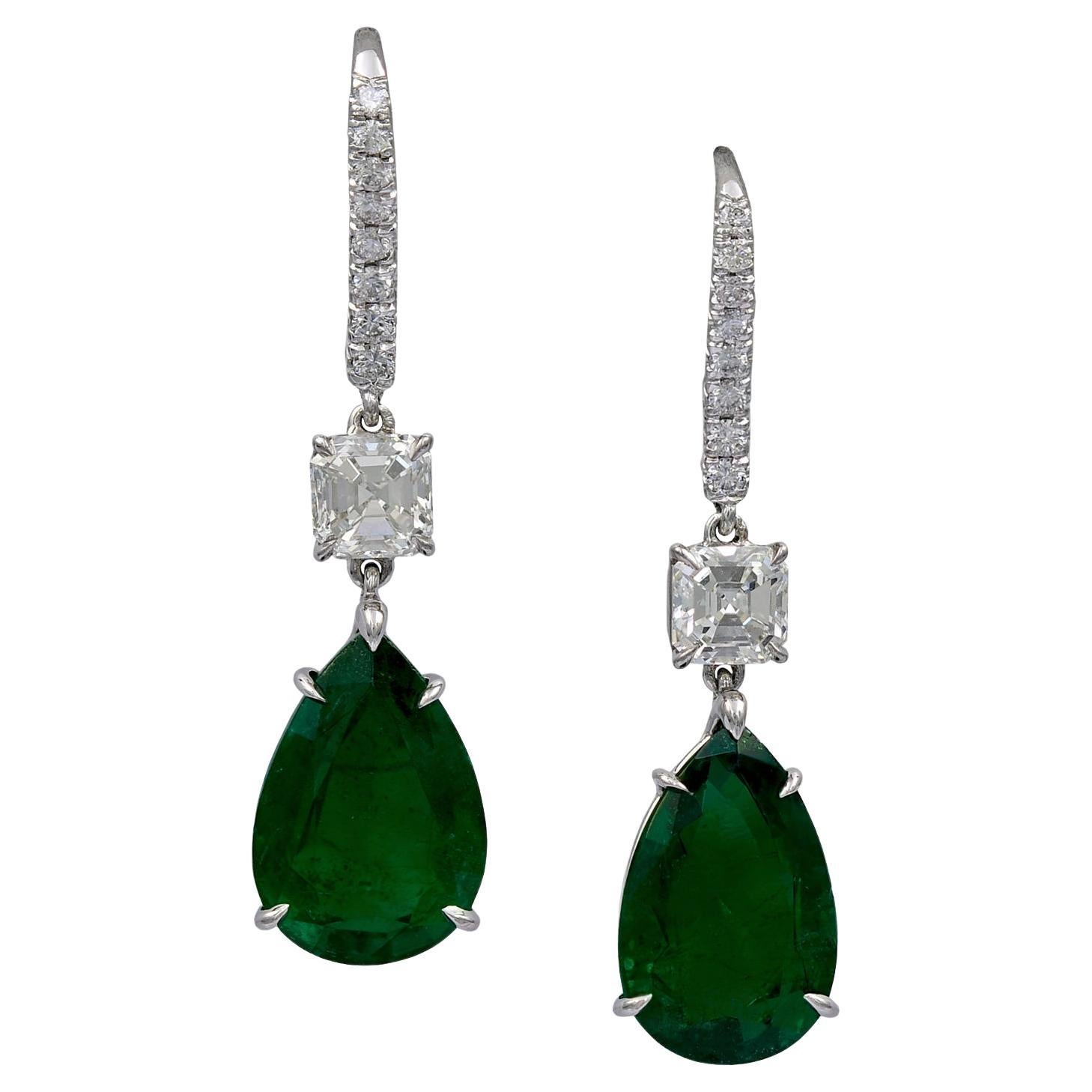 Spectra Fine Jewelry GRS Certified Zambian Emerald Diamond Drop Earrings