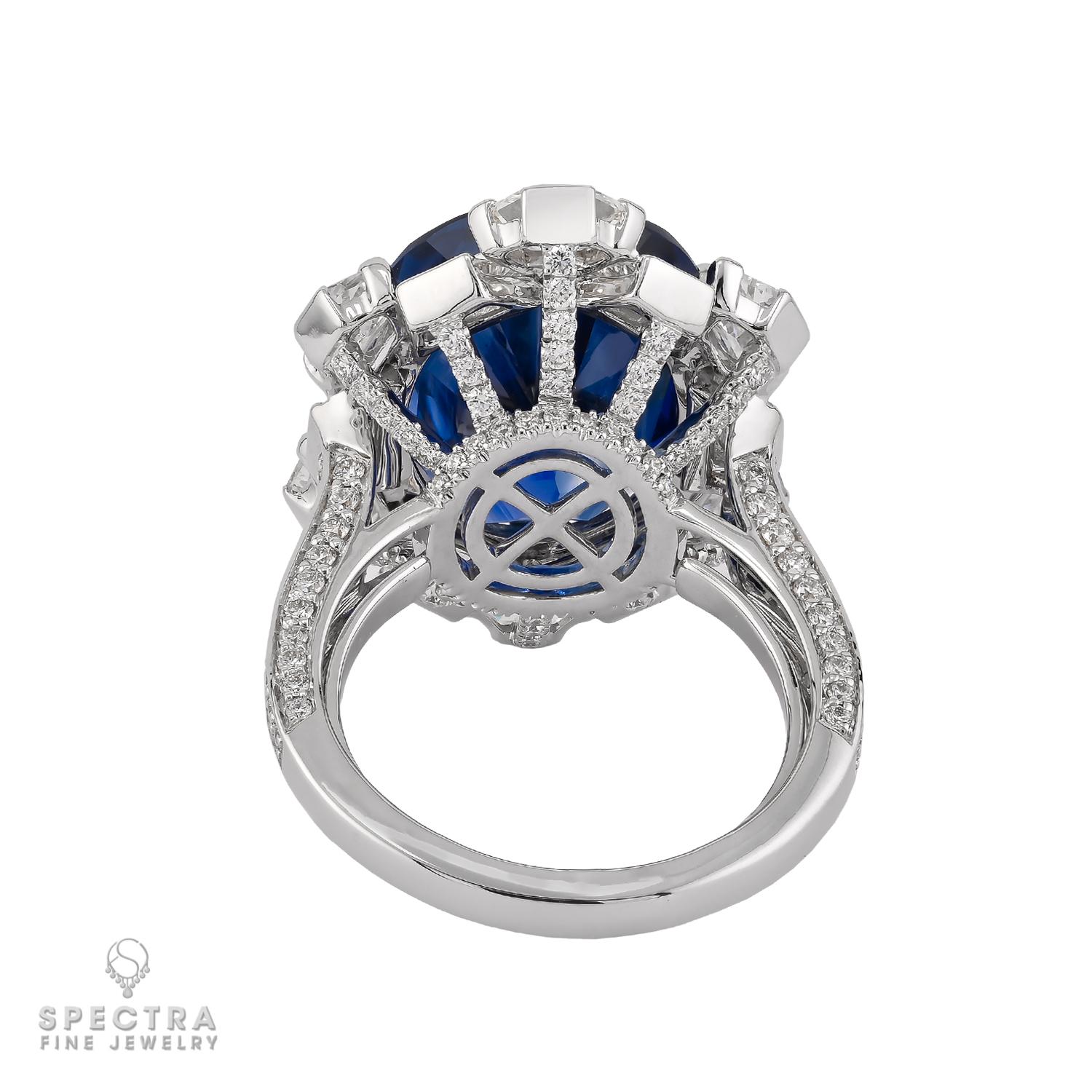 Modern Spectra Fine Jewelry Gubelin Certified 12.03 Carat Burma Sapphire Diamond Ring For Sale