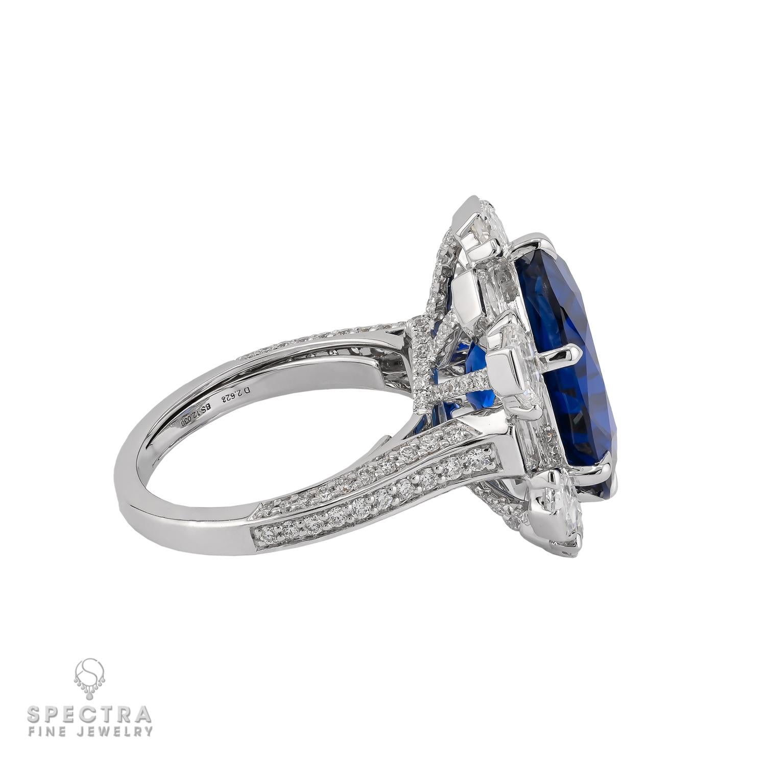Oval Cut Spectra Fine Jewelry Gubelin Certified 12.03 Carat Burma Sapphire Diamond Ring For Sale