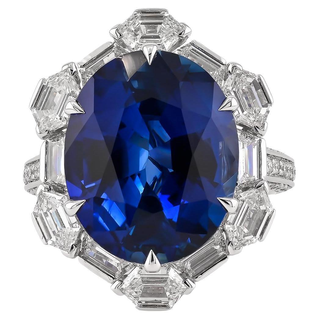 Spectra Fine Jewelry Gubelin Certified 12.03 Carat Burma Sapphire Diamond Ring For Sale