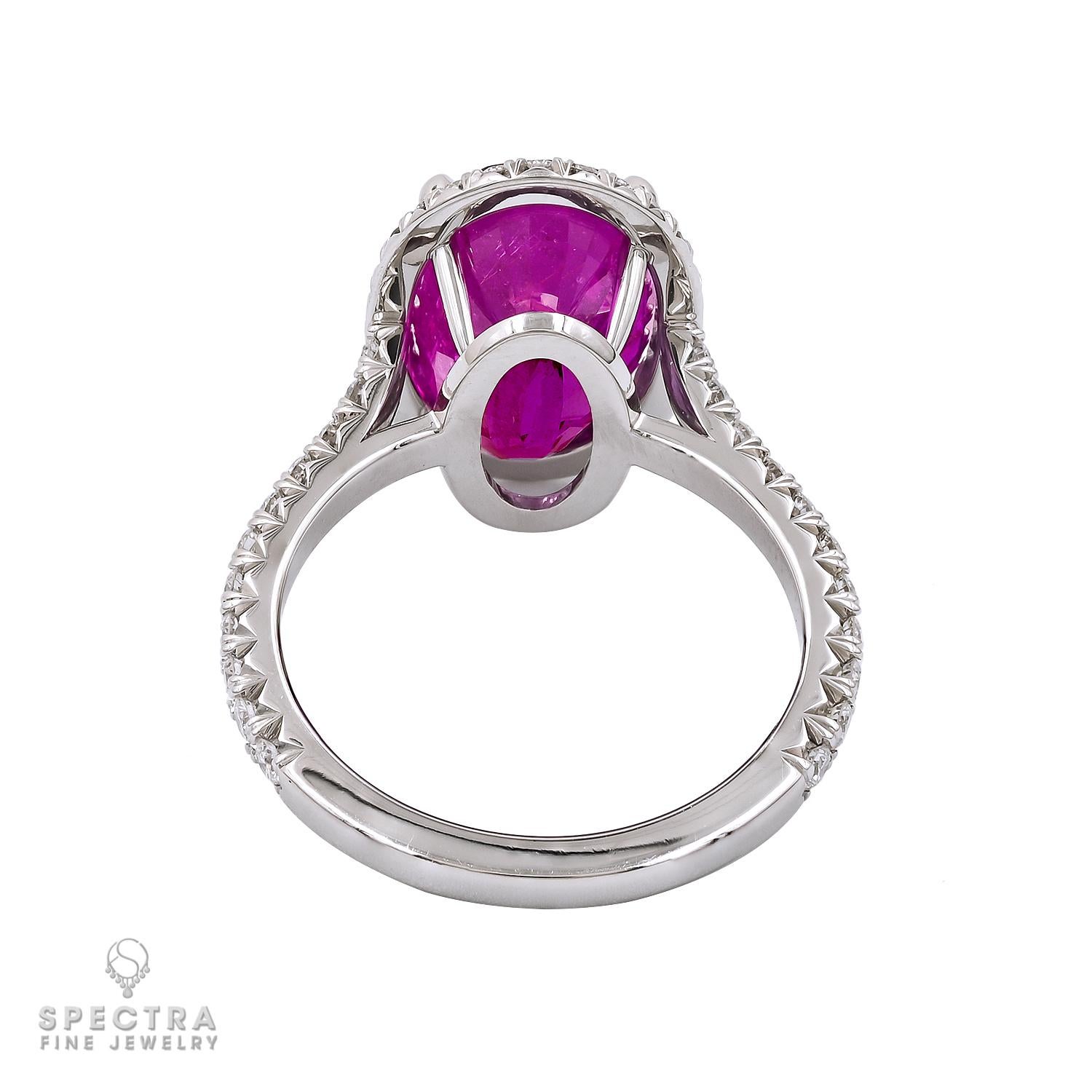 Contemporary Spectra Fine Jewelry Madagascar Pink Sapphire Diamond Halo Ring For Sale