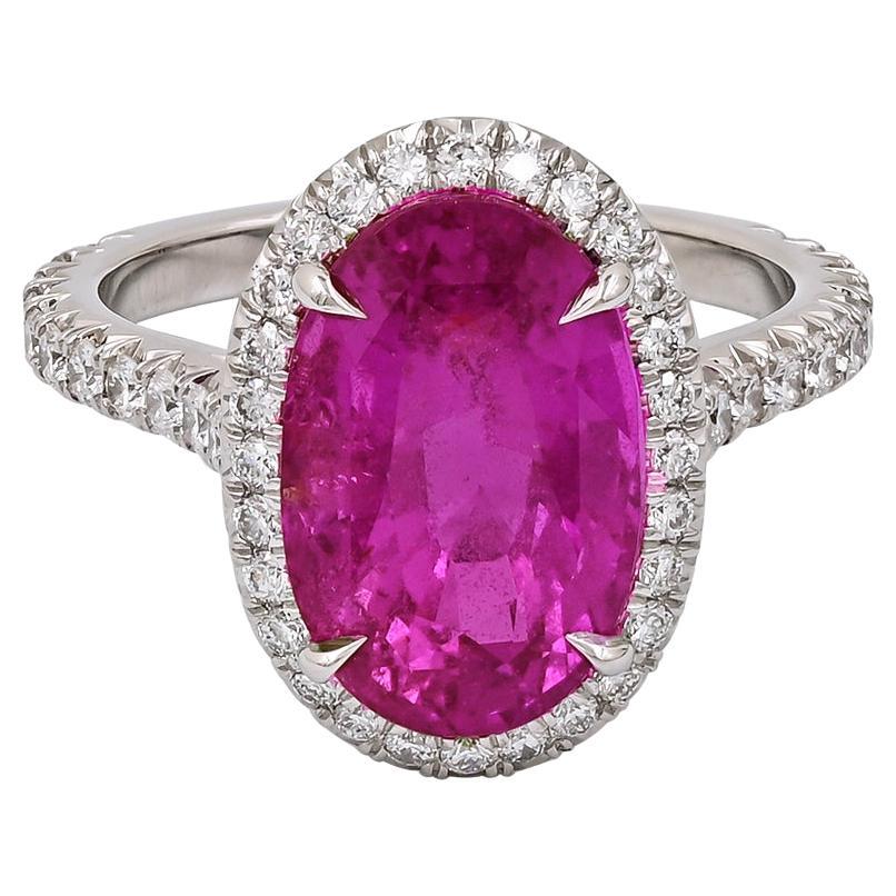 Spectra Fine Jewelry Madagascar Pink Sapphire Diamond Halo Ring For Sale