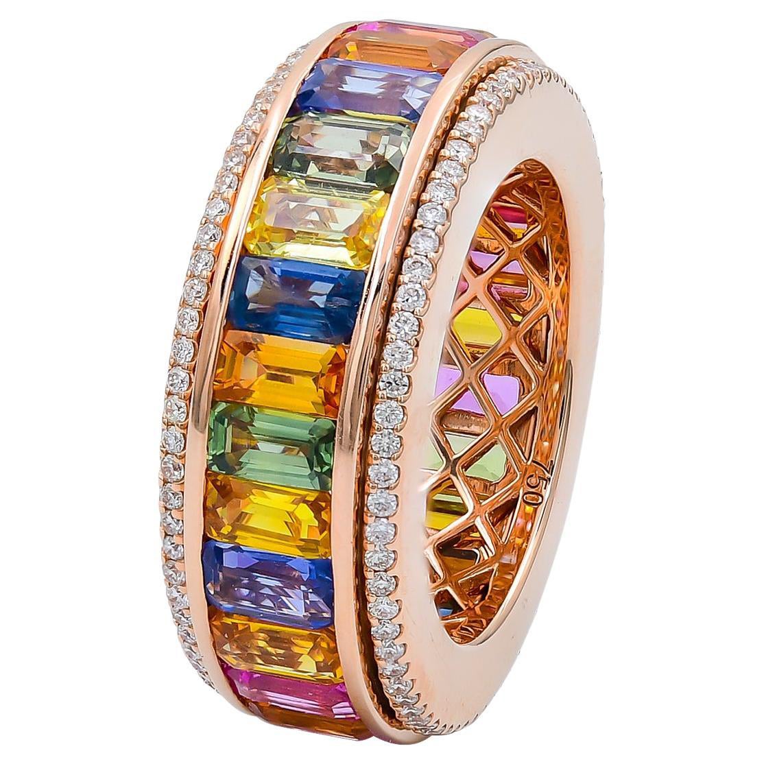Spectra Fine Jewelry Mehrfarbiger Saphir-Diamant-Ring 'Spinning', kleines Modell