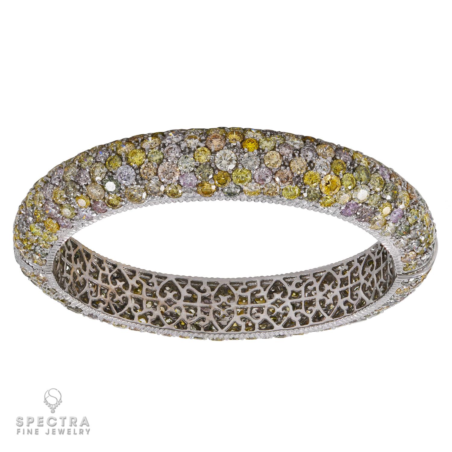 Round Cut Spectra Fine Jewelry Multicolored Diamond 18k White Gold Bracelet For Sale