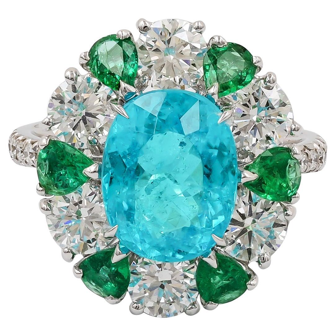 Spectra Fine Jewelry AGL Certified Paraiba Tourmaline Diamond Emerald Ring For Sale
