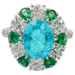 Spectra Fine Jewelry AGL Certified Paraiba Tourmaline Diamond Emerald Ring