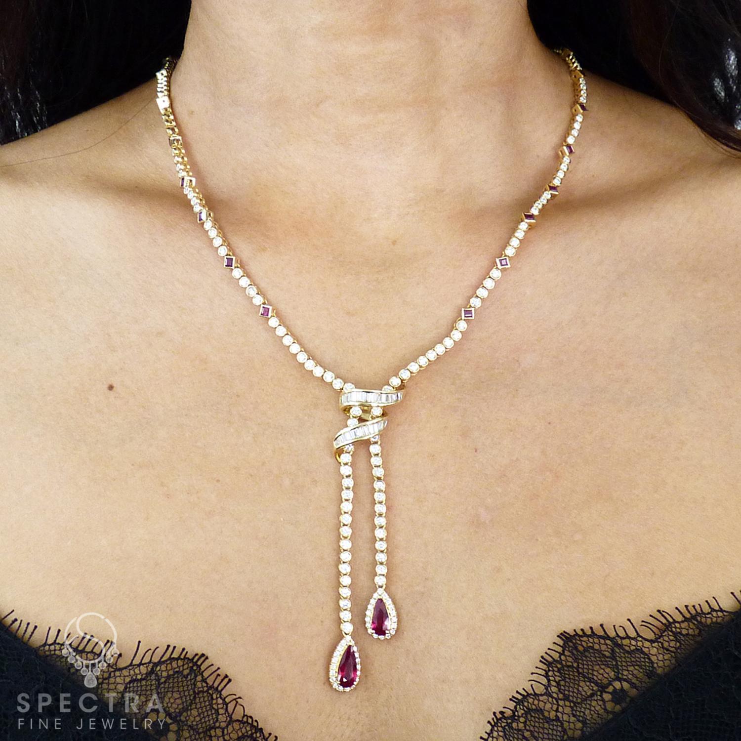 Contemporary Ruby Diamond Lavalier Drop Necklace In New Condition For Sale In New York, NY