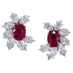 Spectra Fine Jewelry Ruby Diamond 18k White Gold Earrings