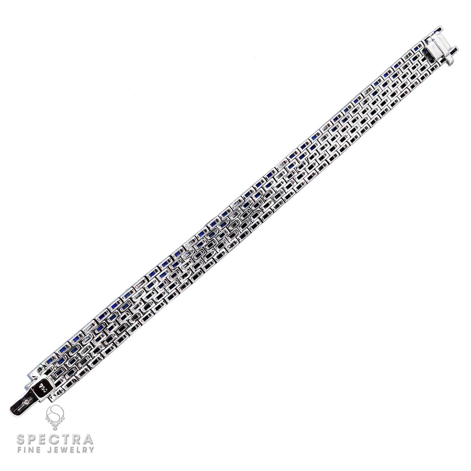 Contemporary Sapphire Baguette Diamond Stripe Line Tennis Bracelet For Sale