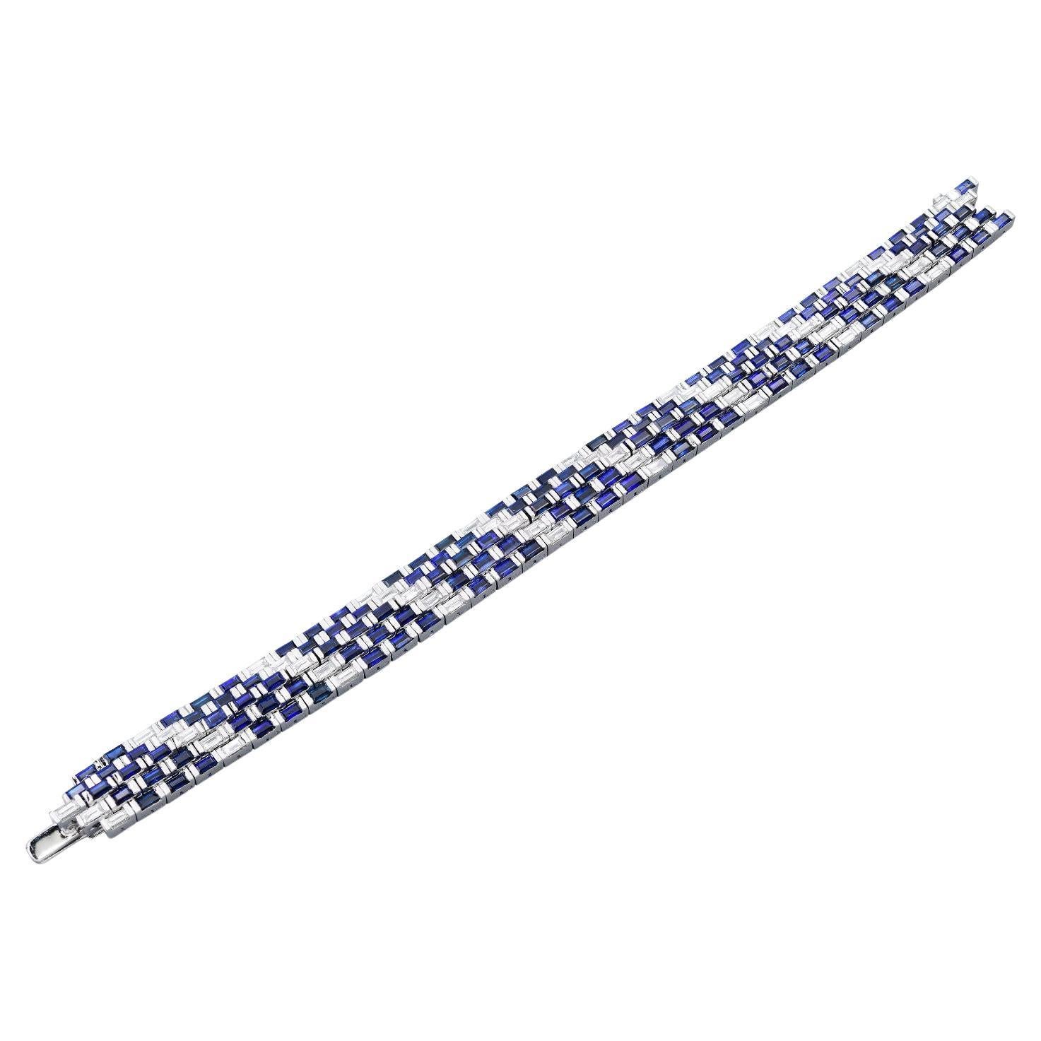 Sapphire Baguette Diamond Stripe Line Tennis Bracelet