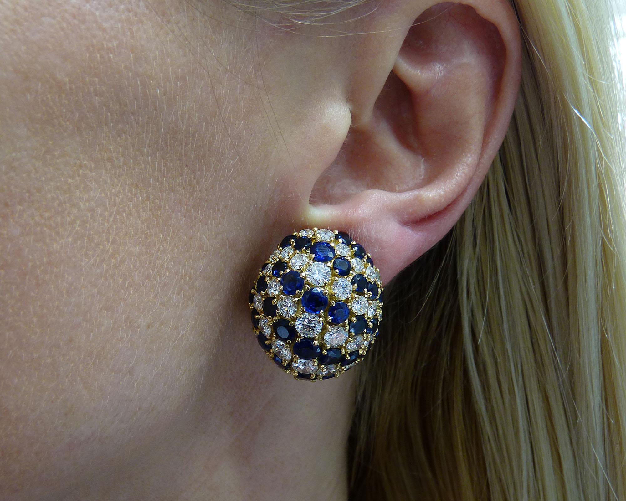 Spectra Fine Jewelry Sapphire Diamond Dome Earrings In New Condition In New York, NY