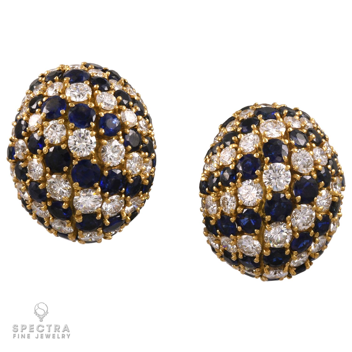 Round Cut Spectra Fine Jewelry Sapphire Diamond Dome Earrings