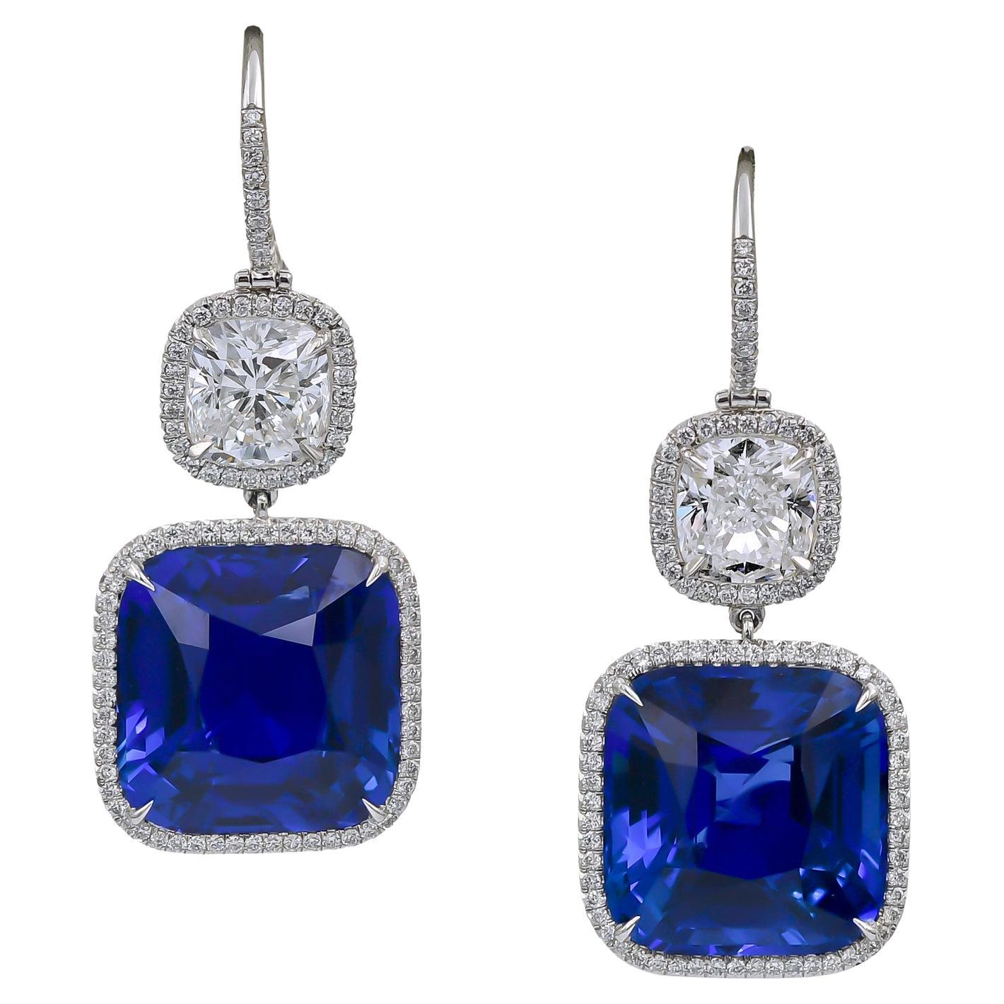 Spectra Fine Jewelry Sapphire Diamond Pave Halo Drop Earrings For Sale