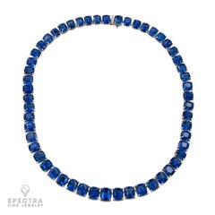 Spectra Fine Jewelry 130.26 Carat Ceylon Sapphire Diamond Tennis Necklace