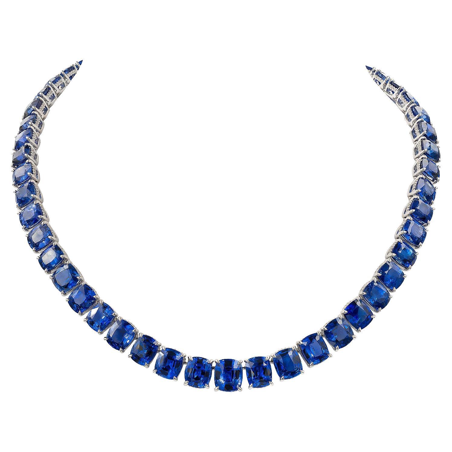 Spectra Fine Jewelry Collier tennis avec saphir de Ceylan 130,26 carats et diamants