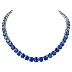 Retro Spectra Fine Jewelry 130.26 Carat Ceylon Sapphire Diamond Tennis Necklace