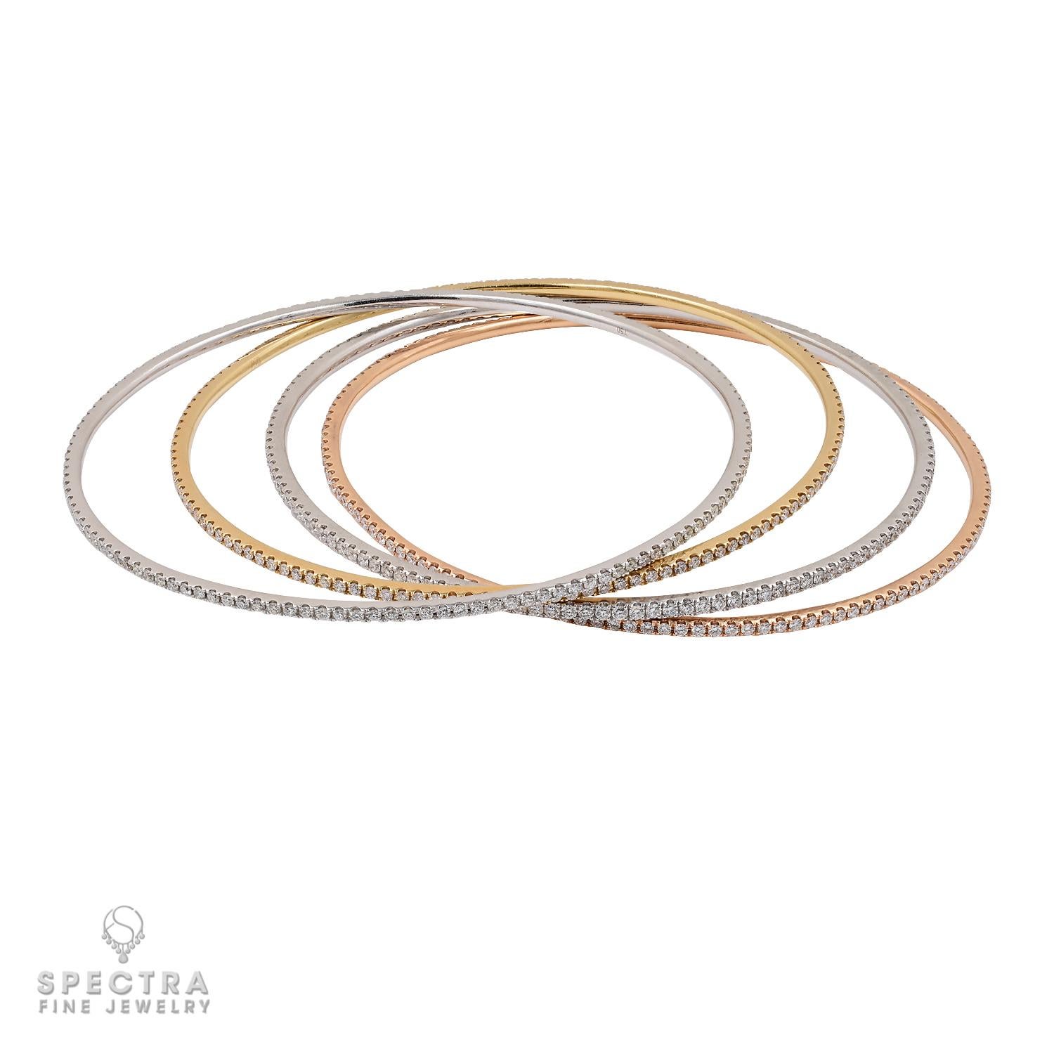 Contemporary Spectra Fine Jewelry Set of Four Diamond Pave 18K Gold Bracelets For Sale