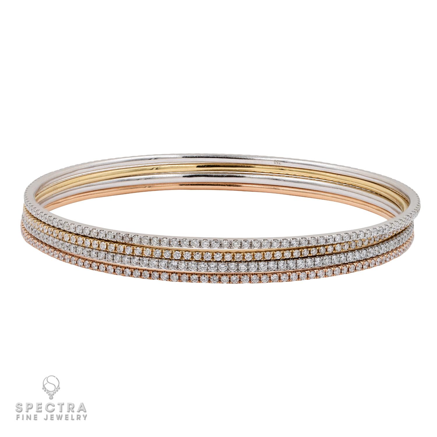 Round Cut Spectra Fine Jewelry Set of Four Diamond Pave 18K Gold Bracelets For Sale