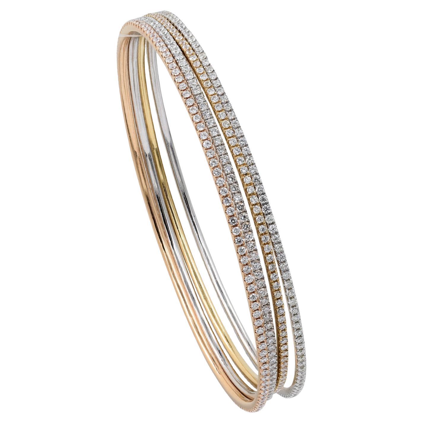 Spectra Fine Jewelry Set of Four Diamond Pave 18K Gold Bracelets For Sale