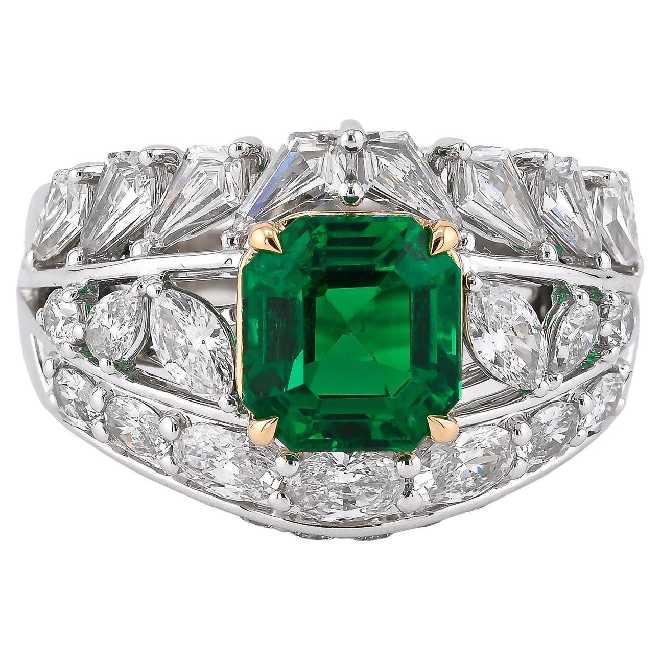 Spectra Fine Jewelry SSEF Certified 2.11 Carat Colombian No Oil Emerald Ring