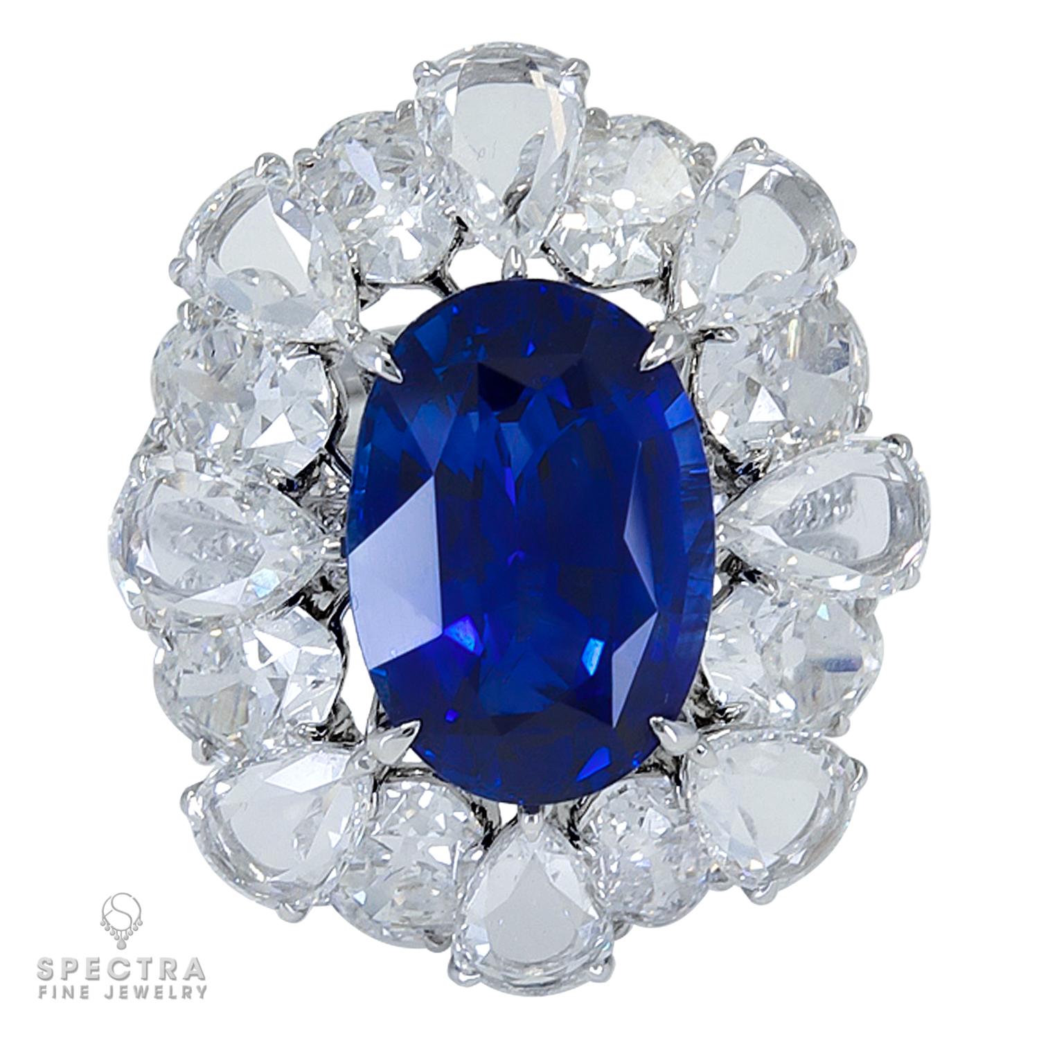 Taille ovale Spectra Fine Jewelry Bague en diamants et saphir certifié SSEF de 9,01 carats en vente