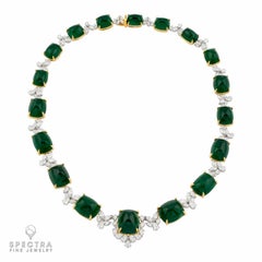 Spectra Fine Jewelry C.Dunaigre Certified Colombian Emerald Diamond Necklace