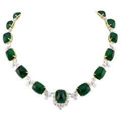 Spectra Fine Jewelry Sugarloaf Cabochon Colombian Emerald Diamond Necklace