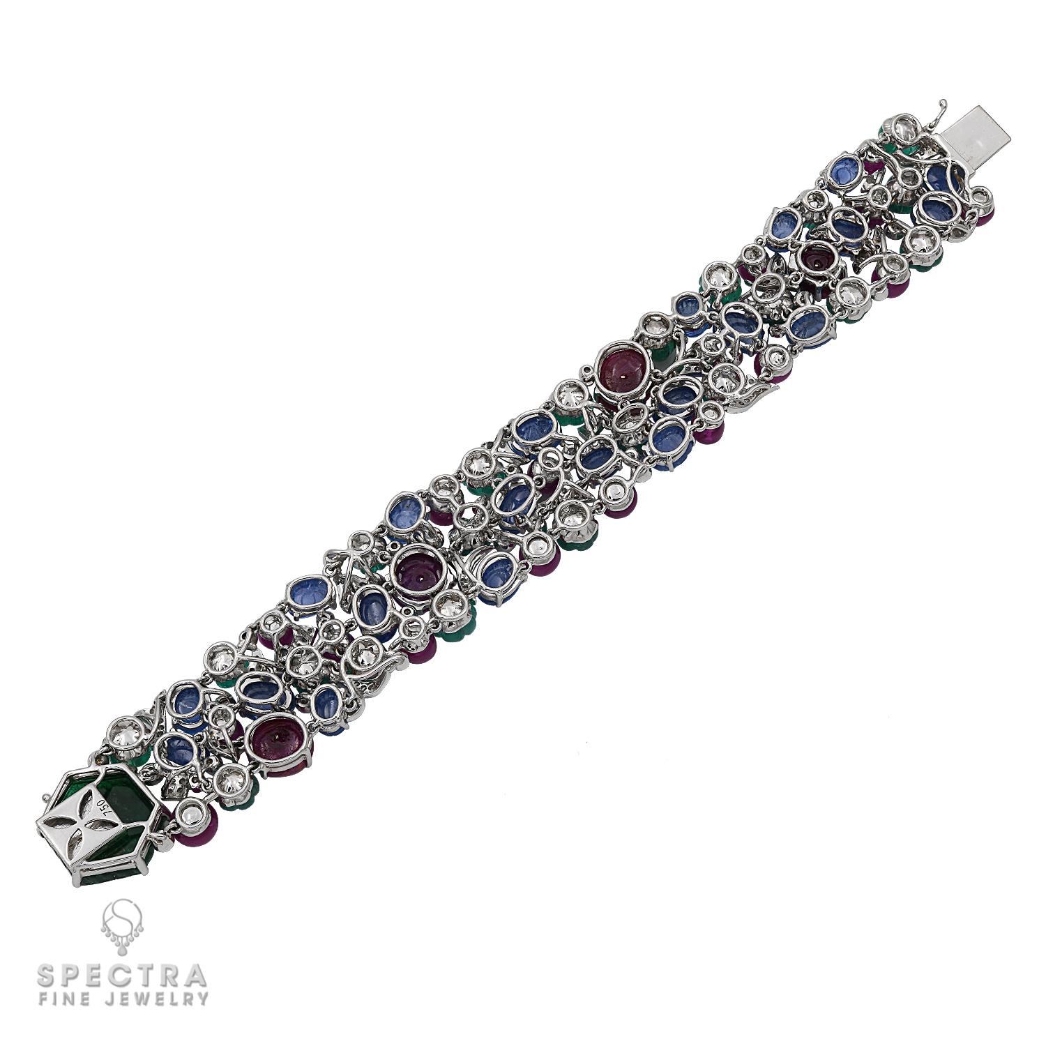 Mixed Cut Spectra Fine Jewelry Tutti Frutti Gemstone Diamond Bracelet For Sale