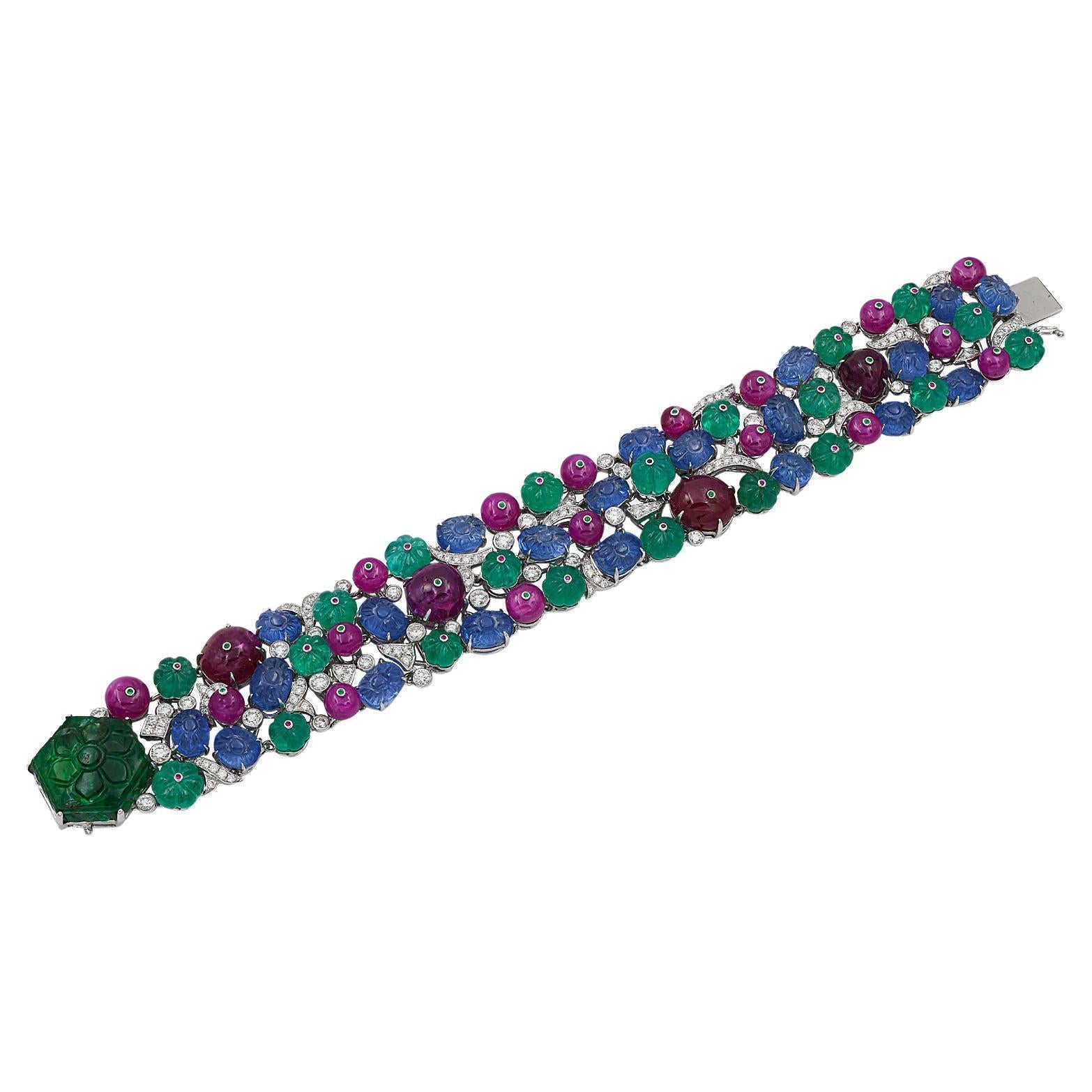 Spectra Fine Jewelry Tutti Frutti Gemstone Diamond Bracelet For Sale