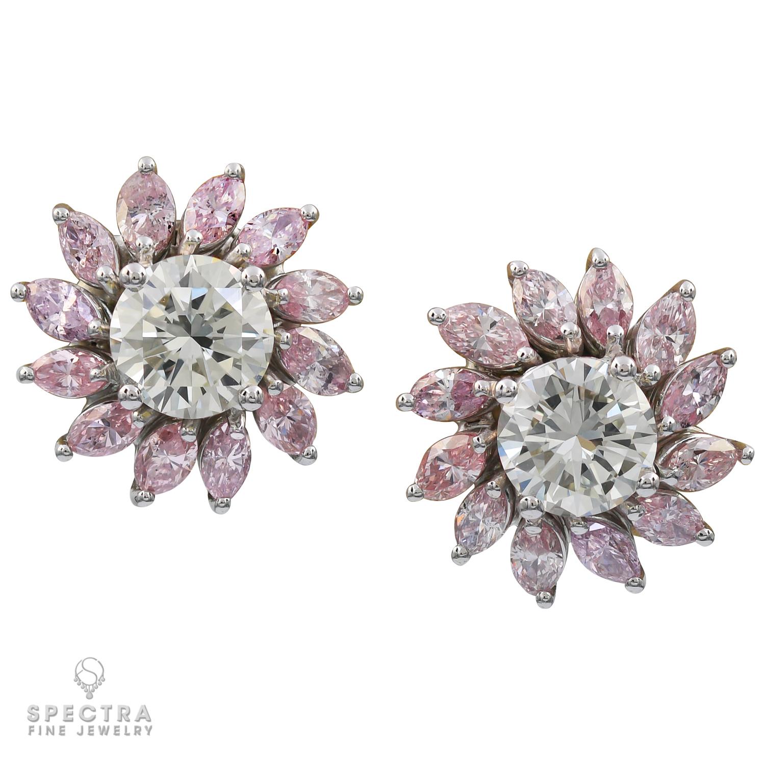 Modern Spectra Fine Jewelry Pink & White Diamond Flower Earrings For Sale