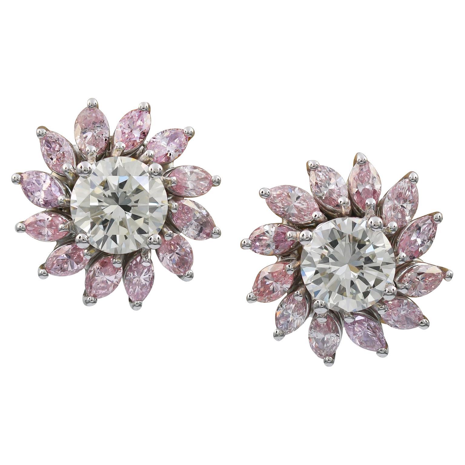 Spectra Fine Jewelry Pink & White Diamond Flower Earrings For Sale