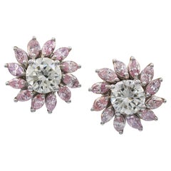 Spectra Fine Jewelry Pink & White Diamond Flower Earrings
