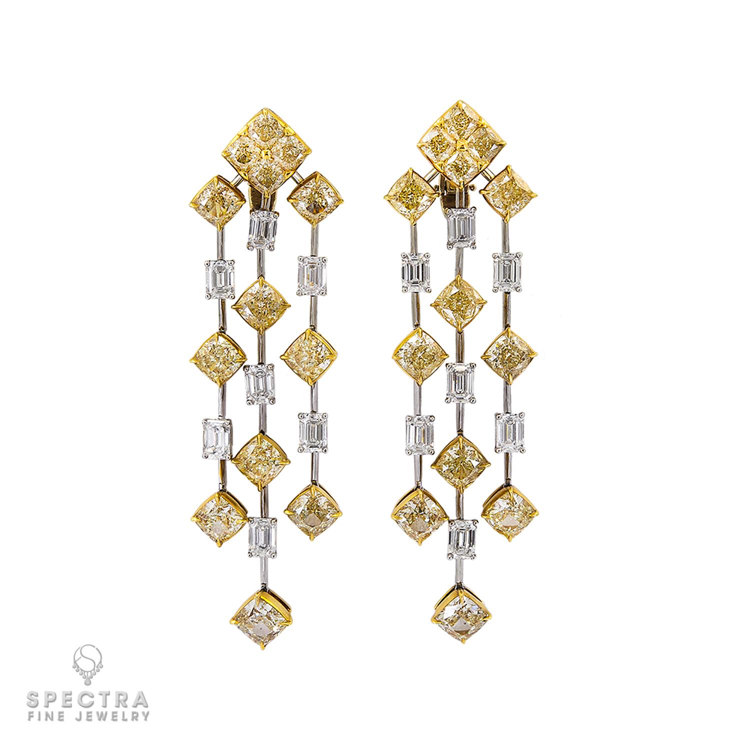 Contemporary Spectra Fine Jewelry GIA Certified Yellow & White Diamond Chandelier Earrings For Sale