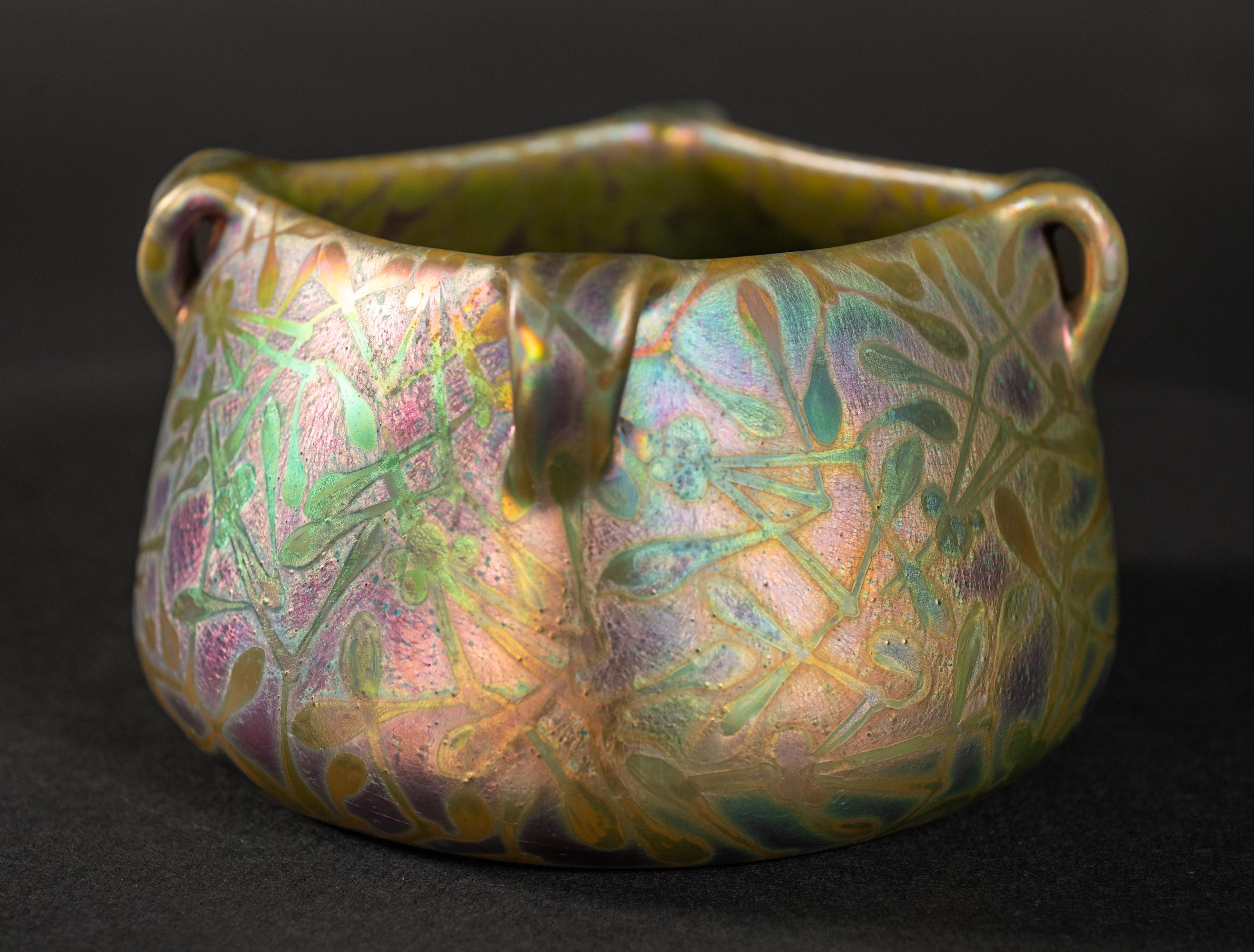 Glazed Spectral Seed Iridescent Art Nouveau Bowl by Clement Massier For Sale