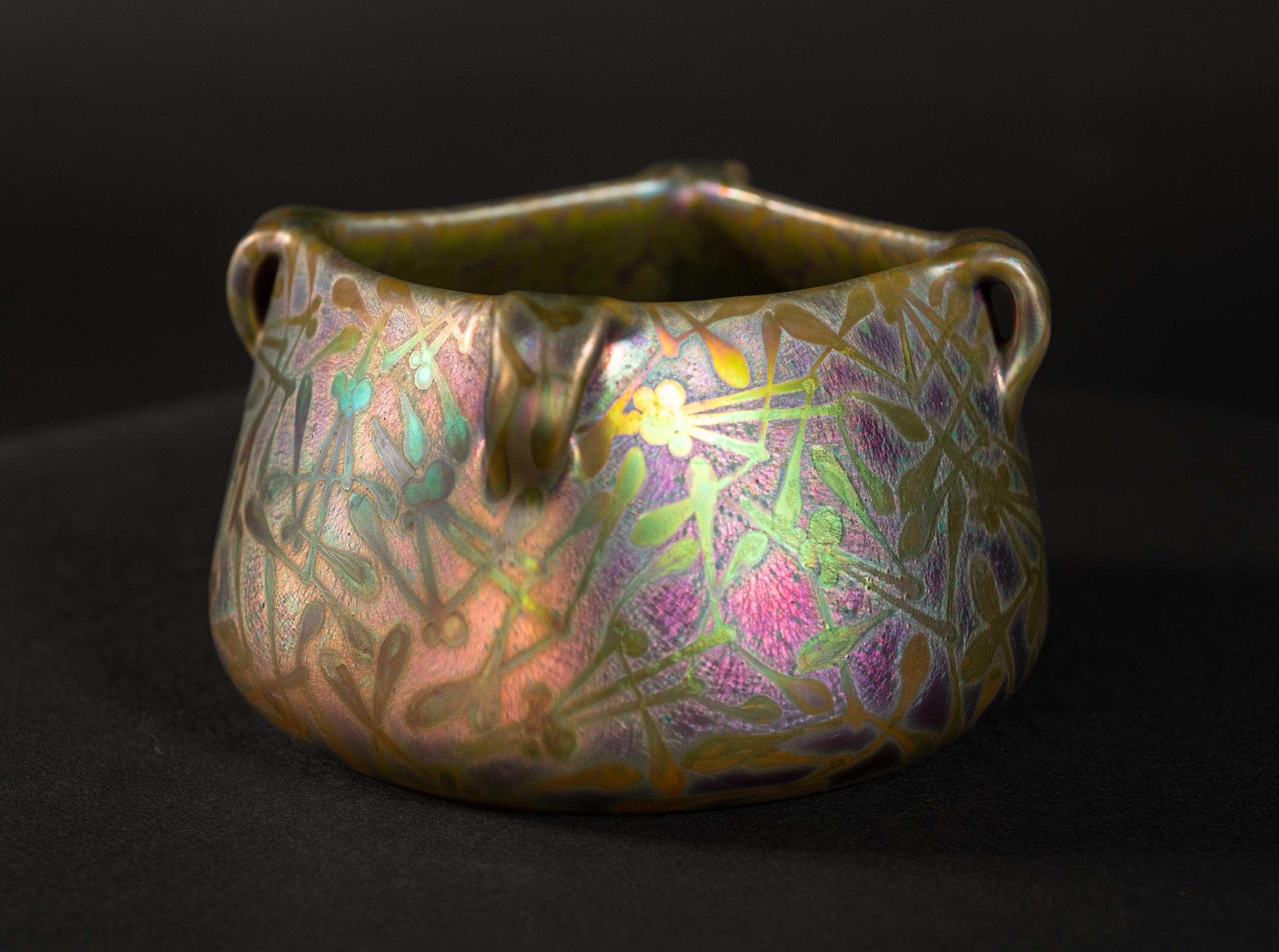 Earthenware Spectral Seed Iridescent Art Nouveau Bowl by Clement Massier For Sale