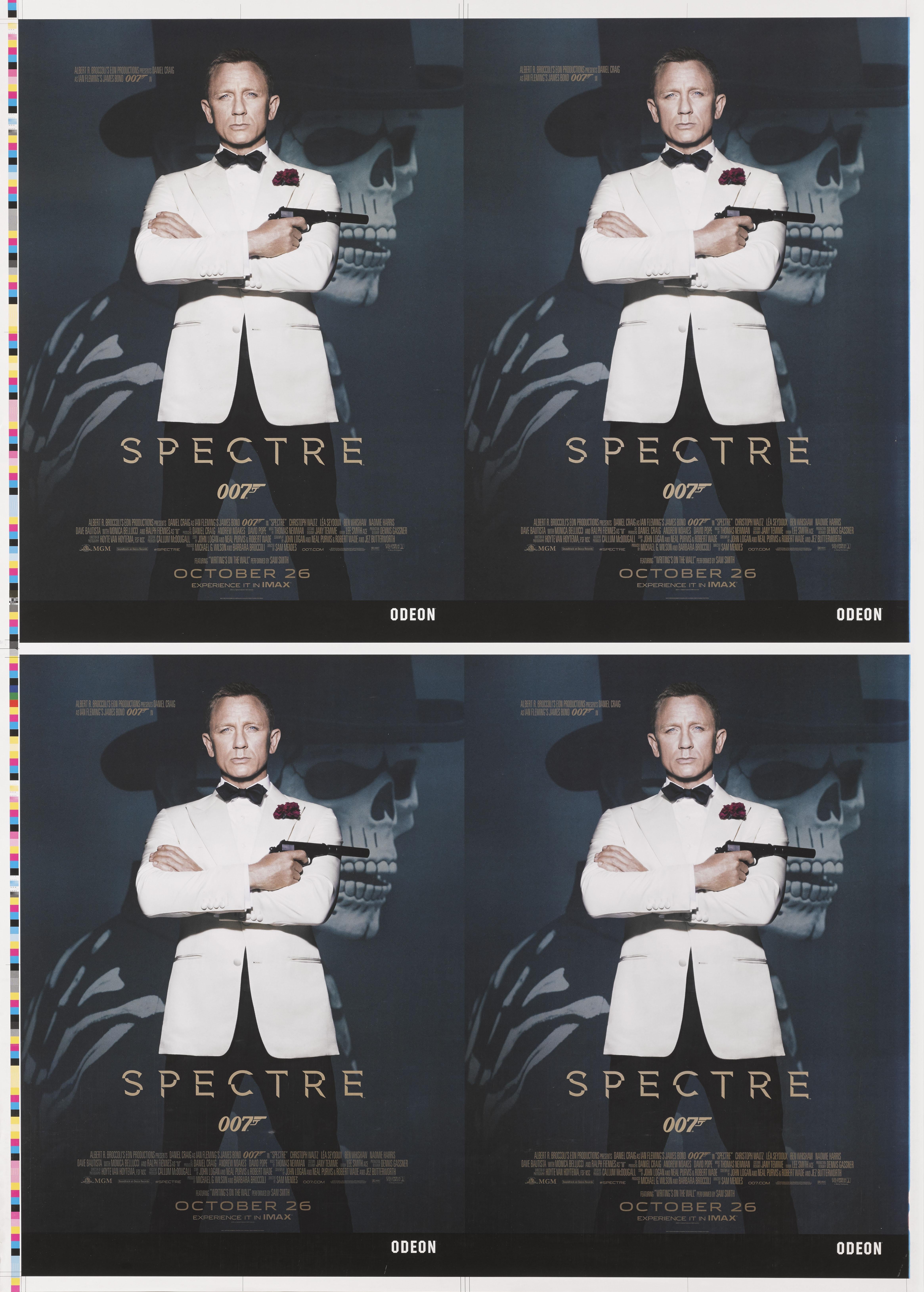 Original printer's proof for the British film poster.
Spectre was directed by Sam Mendes and starred Daniel Craig, Christoph Waltz
This was the 4th Daniel Craig played James Bond 007.
The poster is unfolded and would be shipped in a very strong