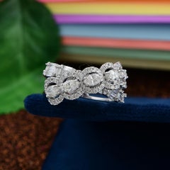 Spectrum 18k White Gold Mixed-Cut Diamond Bypass Statement Ring