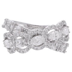 Spectrum 18k White Gold Mixed-Cut Diamond Bypass Statement Ring