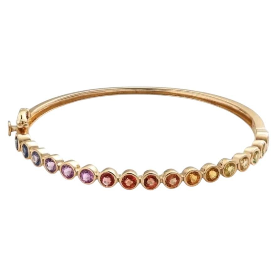 3.87ct Spectrum Gem 14K Yellow Gold Hinged Bangle Bracelet For Sale