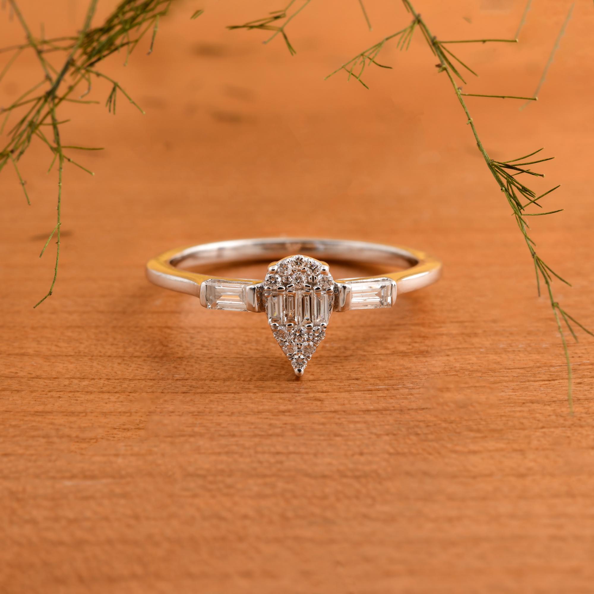 Baguette Cut Spectrum Jewels 0.31 Carat SI Clarity HI Color Diamond Ring 14 Karat White Gold For Sale