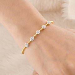 Spectrum Jewels 0.66 Carat Real Diamond 18k Yellow Gold Beaded Cuff Bracelet